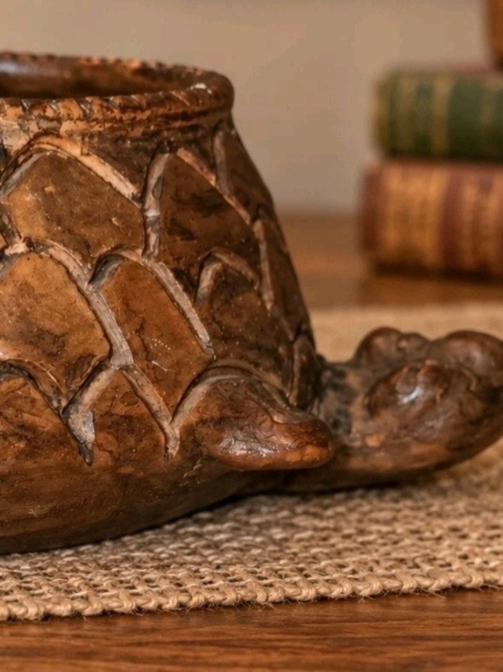 Vintage Handmade Clay Turtle Tortoise Planter Pot Folk Art Pottery Vessel 9"